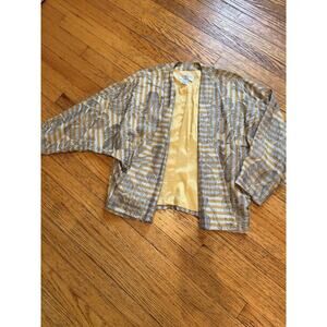 Michi Moon Kimono Jacket Womens Small Stripe Floral Japan Linen Sanyo